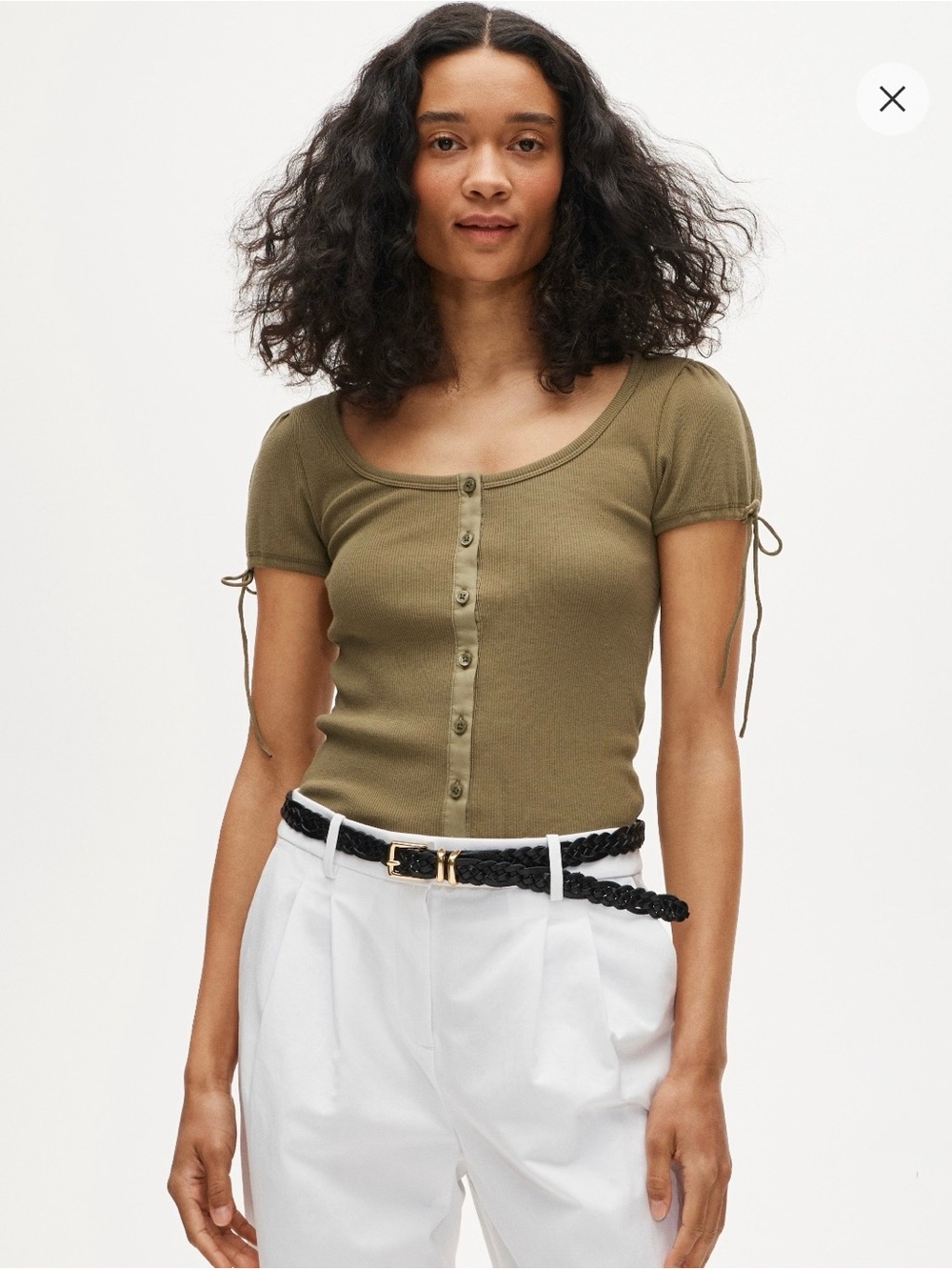 J. Crew Perfect Ribbed Button-Front Scoop Neck Top with Satin Trim, Ivory - Picture 9 of 11